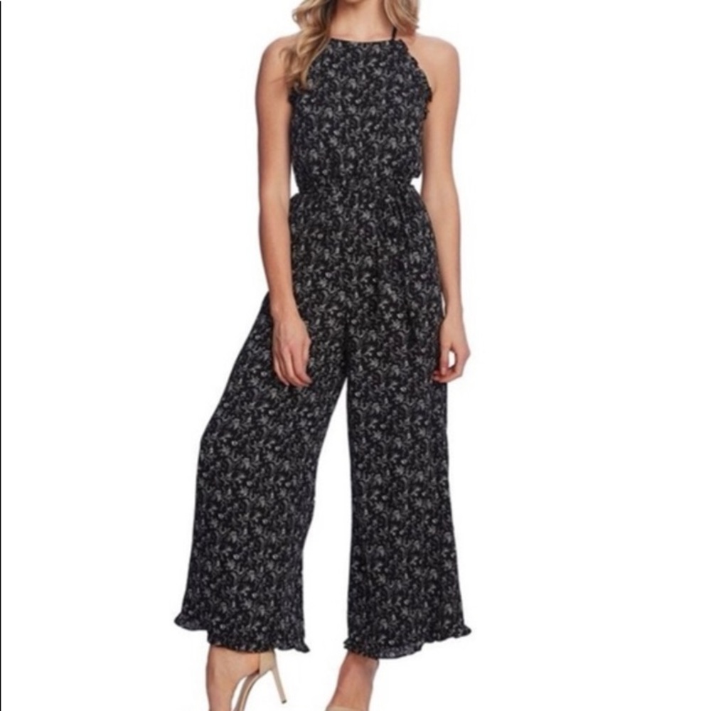 NWT CeCe Black Floral Spaghetti Strap Jumpsuit Size 12